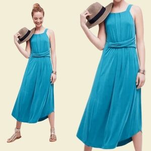 Anthropologie - Maeve Azores Teal Asymmetrical Modal Blend Sleeveless Midi Dress